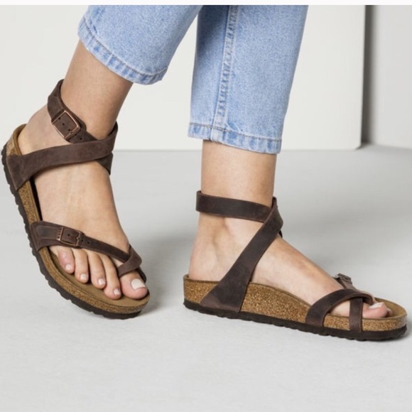 Birkenstock Shoes - Yara Oiled Leather Brown Women Birkenstock Sandals